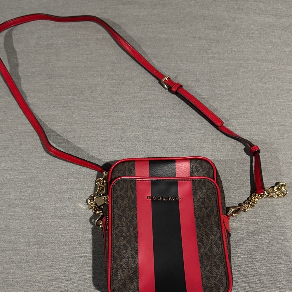 Michael Kors Red and Brown Stripe Crossbody